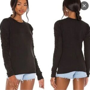 We The Free Natasha Black heather Long ruched Sleeve Top Sz XS NWT